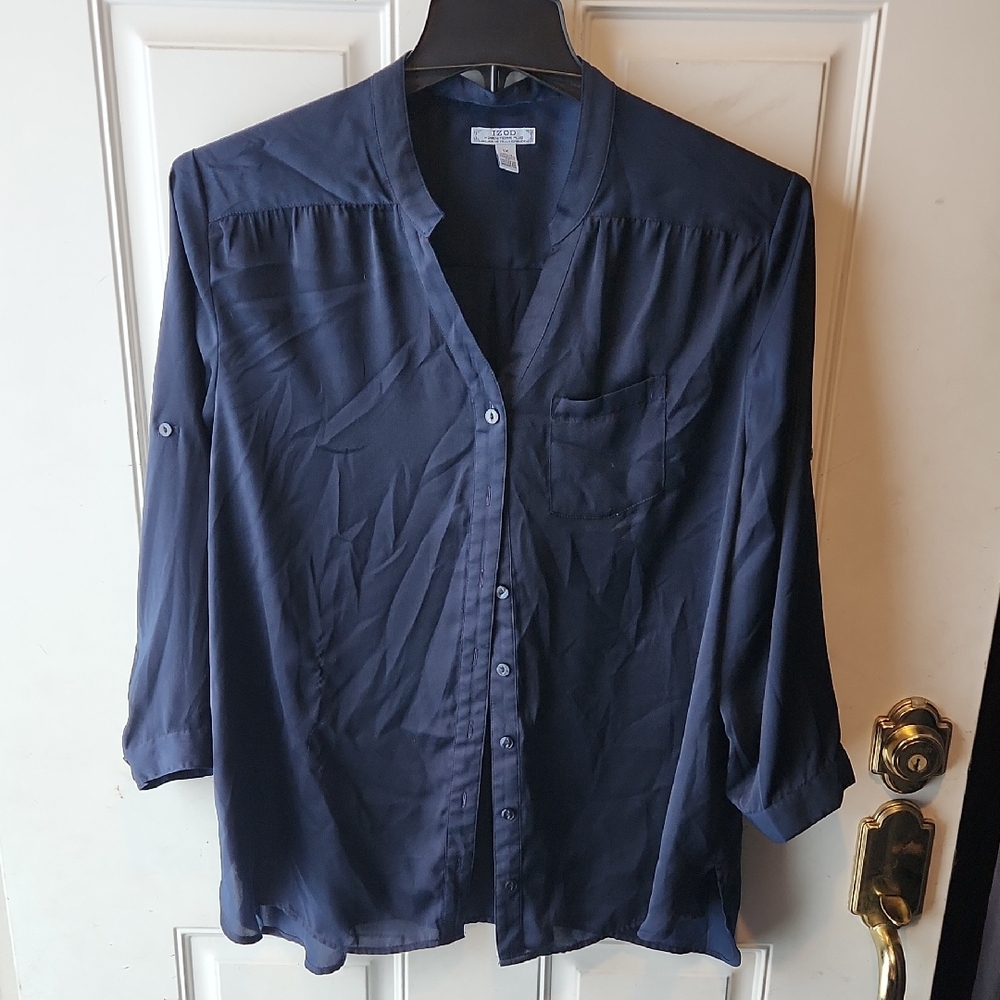 IZOD Navy Button-Up Blouse Size 1X